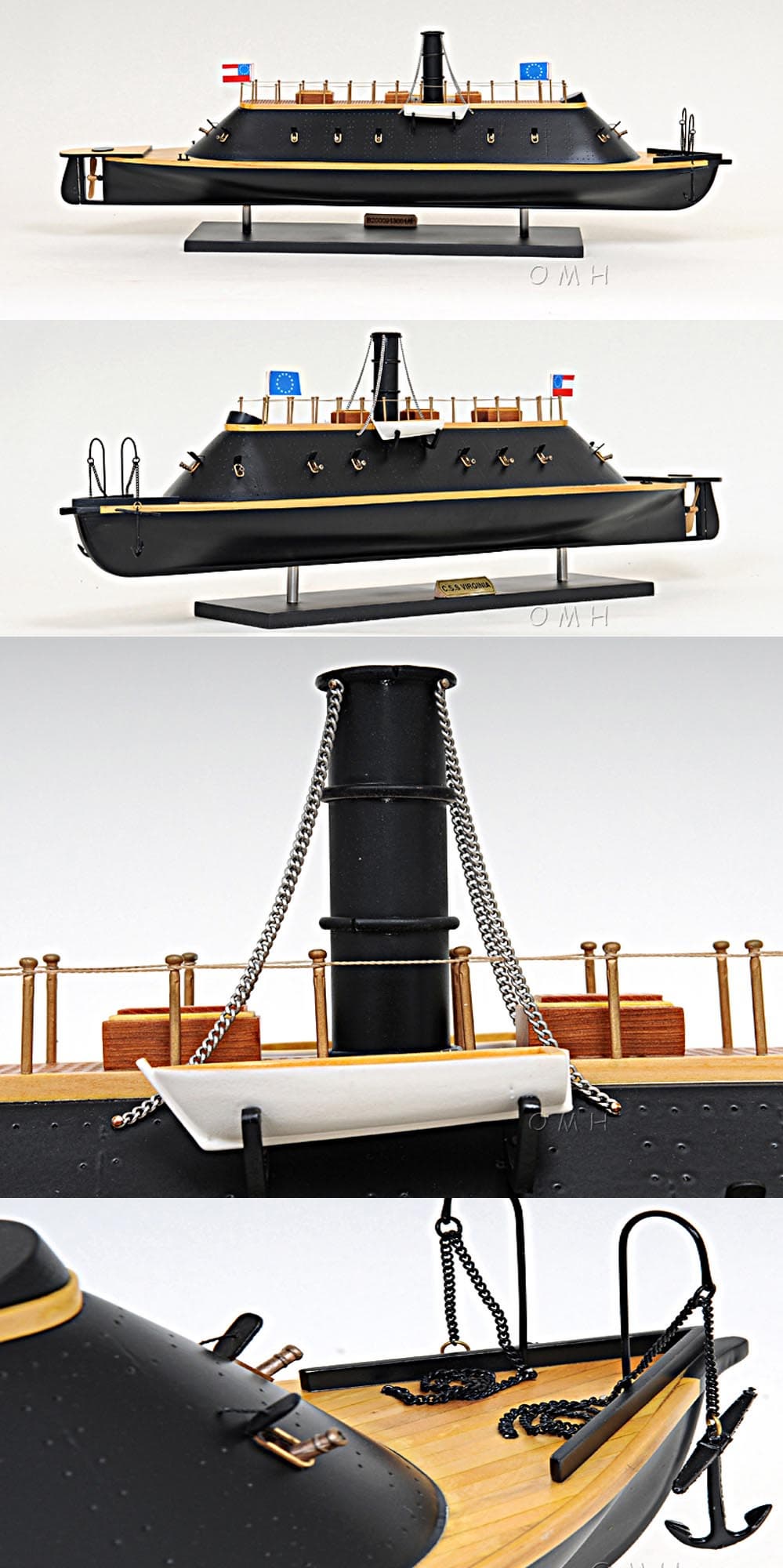 Wooden model battle ship CSS Virginia Painted Medium